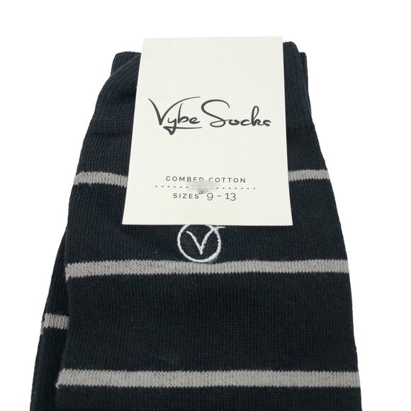 Lot 6 Pairs Mens Socks 9 - 13 Crew Socks Dress Socks Striped Combed Cotton Vybe - Picture 2 of 9